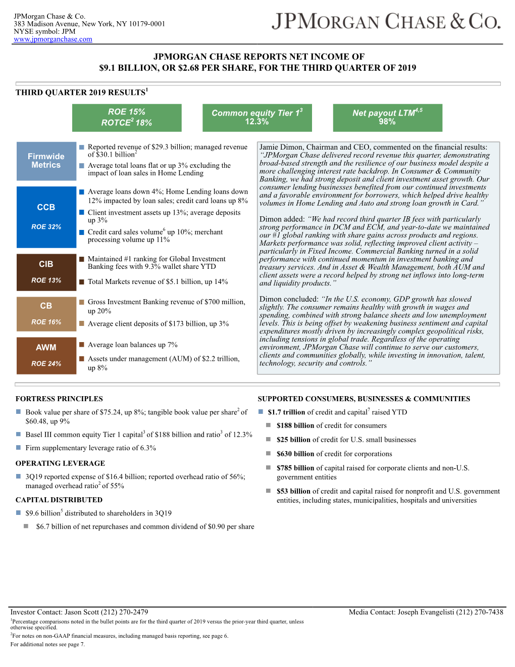 3Q19 Earnings Press Release