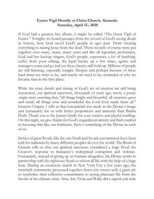 Easter Vigil Homily at Christ Church, Alameda Saturday, April 11Th 2020
