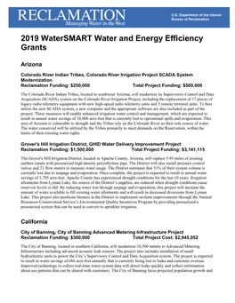 2019 Watersmart Water and Energy Efficiency Project Descriptions
