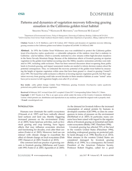 Patterns and Dynamics of Vegetation Recovery Following Grazing Cessation in the California Golden Trout Habitat � � 1, 2 1 SEBASTIEN NUSSLE,  KATHLEEN R