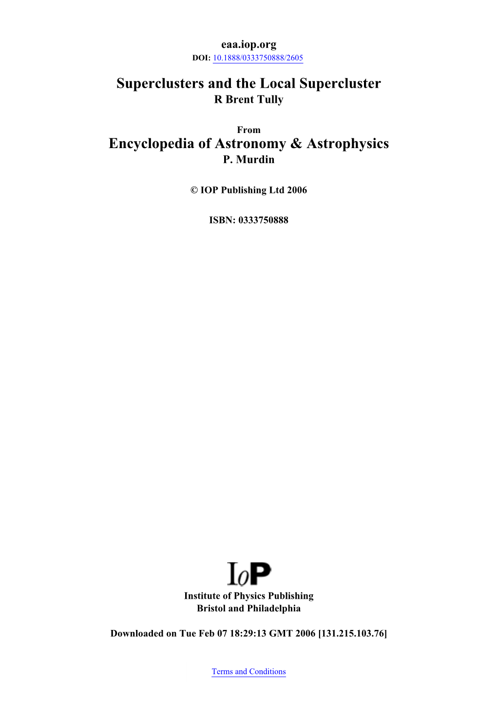 Superclusters and the Local Supercluster Encyclopedia Of