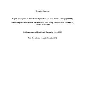 Report to Congress on the National Agriculture and Food Defense Strategy (NAFDS)
