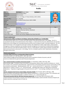 SLC 'SHYAM LAL COLLEGE' (University of Delhi ) Profile