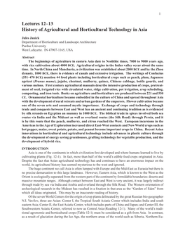 Lectures 12–13 History of Agricultural and Horticultural Technology in Asia