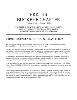 PRRTHS BUCKEYE CHAPTER Volume 6, No 1 – February 2009