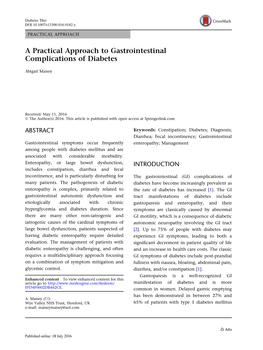 A Practical Approach to Gastrointestinal Complications of Diabetes