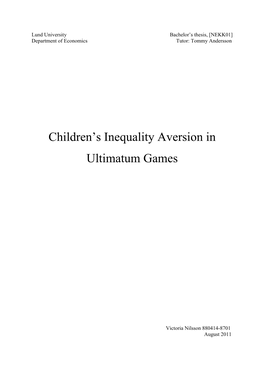 Children's Inequality Aversion in Ultimatum Games