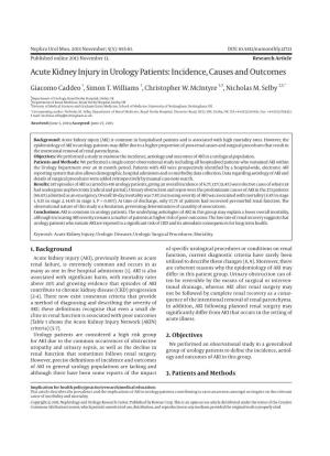 Acute Kidney Injury in Urology Patients: Incidence, Causes and Outcomes