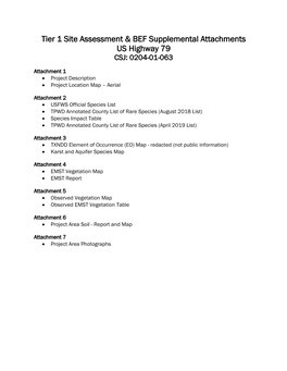 Tier I Site & Biological Evaluation Attachments