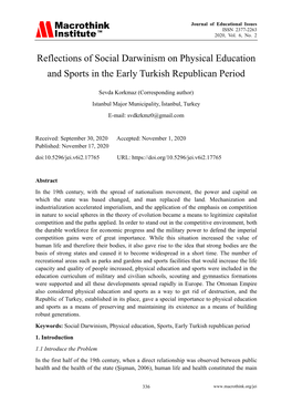 Reflections of Social Darwinism on Physical Education and Sports in the Early Turkish Republican Period