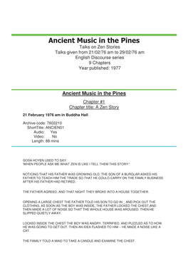 Ancient Music in the Pines Talks on Zen Stories Talks Given from 21/02/76 Am to 29/02/76 Am English Discourse Series 9 Chapters Year Published: 1977