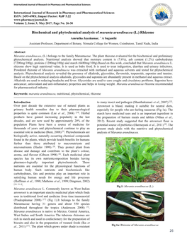 26 Biochemical and Phytochemical Analysis of Maranta Arundinacea (L.) Rhizome