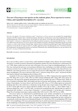 Two New Chrysomyxa Rust Species on the Endemic Plant, Picea Asperata in Western China, and Expanded Description of C