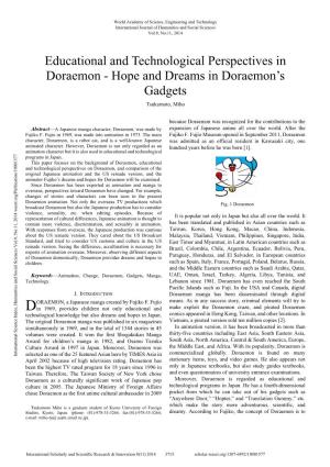 Educational and Technological Perspectives in Doraemon - Hope and Dreams in Doraemon’S Gadgets Tsukamoto, Miho