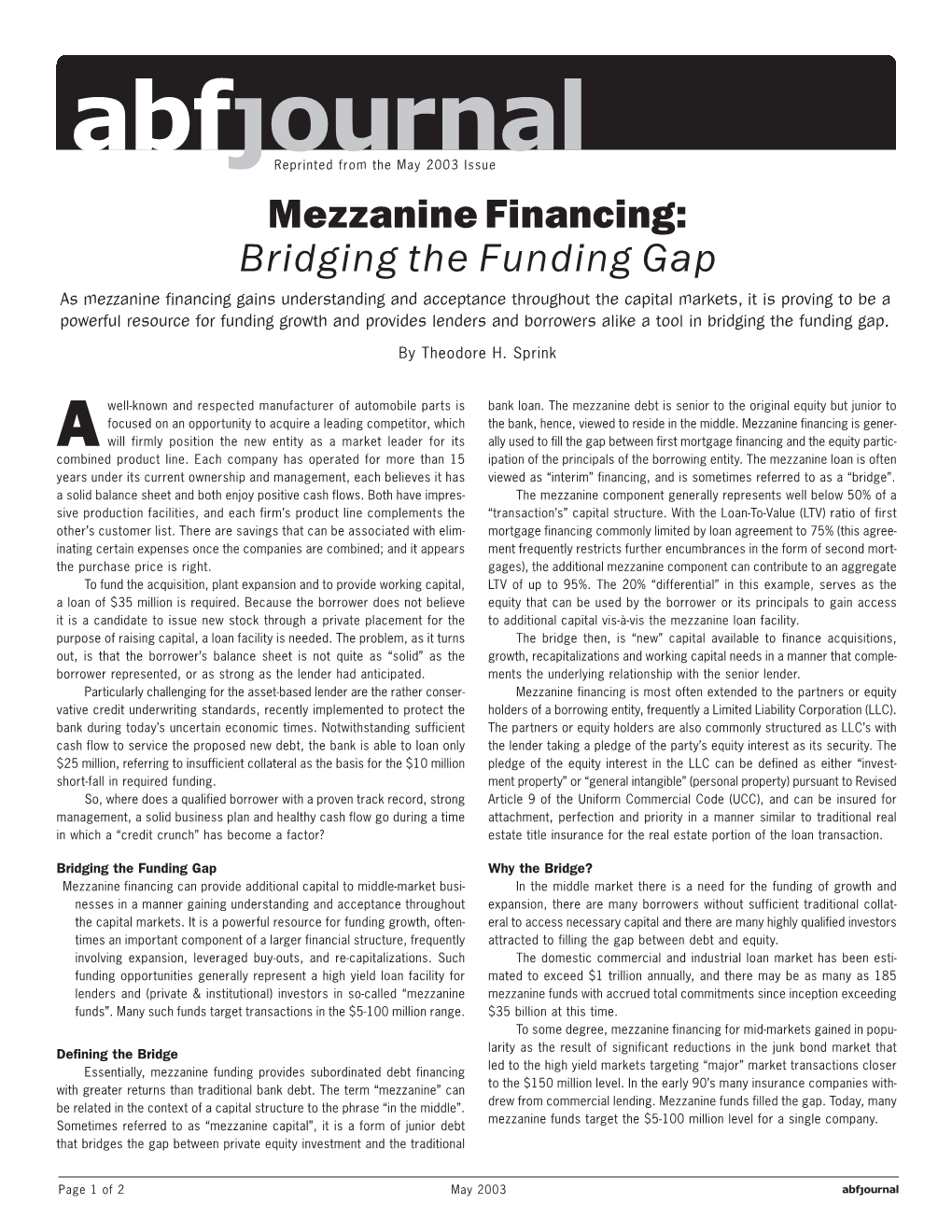 Mezzanine Financing