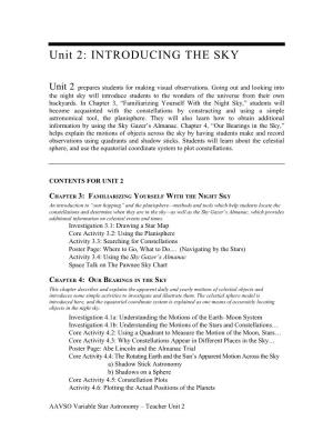 Unit 2: INTRODUCING the SKY