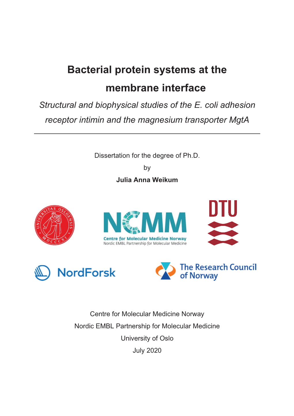 Bacterial Protein Systems at the Membrane Interface Structural and Biophysical Studies of the E