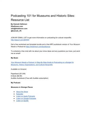 Podcasting 101 for Museums and Historic Sites: Resource List