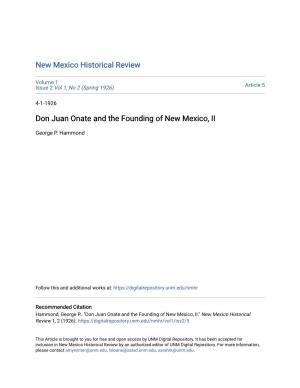 Don Juan Onate and the Founding of New Mexico, II