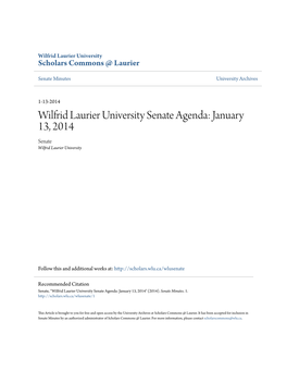 Wilfrid Laurier University Senate Agenda: January 13, 2014 Senate Wilfrid Laurier University