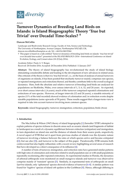 Turnover Dynamics of Breeding Land Birds on Islands: Is Island Biogeographic Theory ‘True but Trivial’ Over Decadal Time-Scales? †