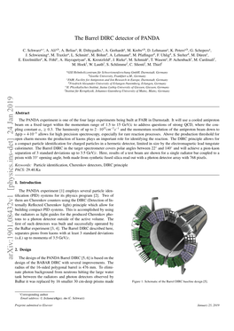 Arxiv:1901.08432V1 [Physics.Ins-Det] 24 Jan 2019 the Design of the PANDA Barrel DIRC [5, 6] Is Based on the Design of the BABAR DIRC with Several Improvements