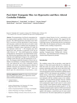 Pax2-Islet1 Transgenic Mice Are Hyperactive and Have Altered Cerebellar Foliation