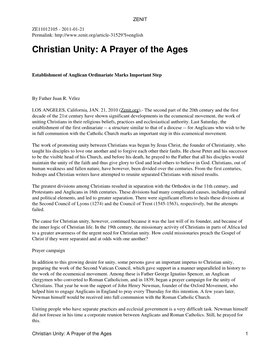 Christian Unity: a Prayer of the Ages