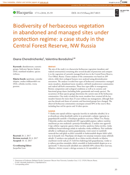 Biodiversity of Herbaceous Vegetation in Abandoned and Managed Sites Under Protection Regime: a Case Study in the Central Forest Reserve, NW Russia