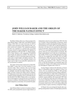 John William Baker and the Origin of the Baker-Nathan Effect