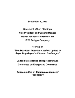 September 7, 2017 Statement of Lyn Plantinga Vice President And