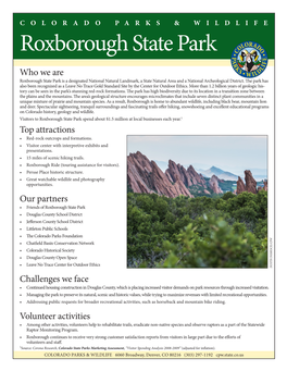Roxborough State Park Fact Sheet