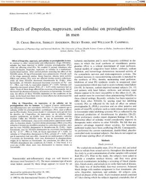 Effects of Ibuprofen, Naproxen, and Sulindac on Prostaglandins in Men