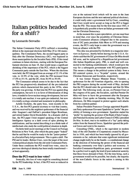 Italian Politics Headed for a Shift?