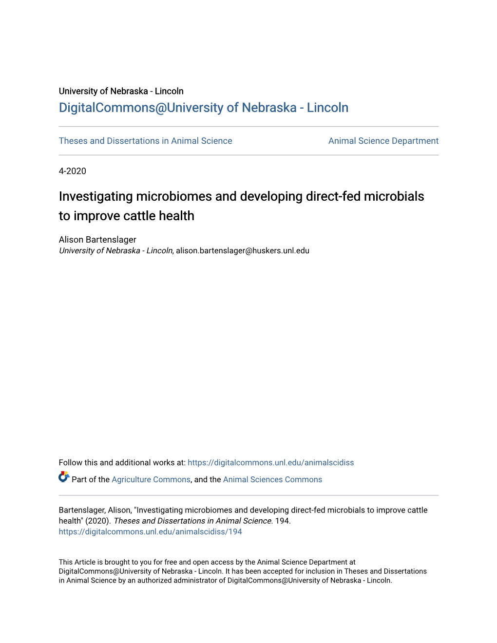 Investigating Microbiomes and Developing Direct-Fed Microbials to Improve Cattle Health