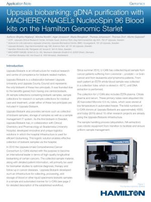 Uppsala Biobanking: Gdna Purification with MACHEREY-NAGEL´S Nucleospin 96 Blood Kits on the Hamilton Genomic Starlet