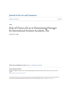 Role of Choice of Law in Determining Damages for International Aviation Accidents, the Kimberlee S