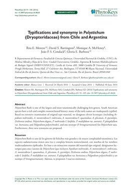 Typifications and Synonymy in Polystichum (Dryopteridaceae) from Chile and Argentina