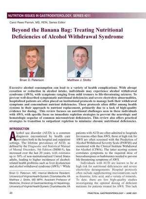 Beyond the Banana Bag: Treating Nutritional Deficiencies of Alcohol Withdrawal Syndrome