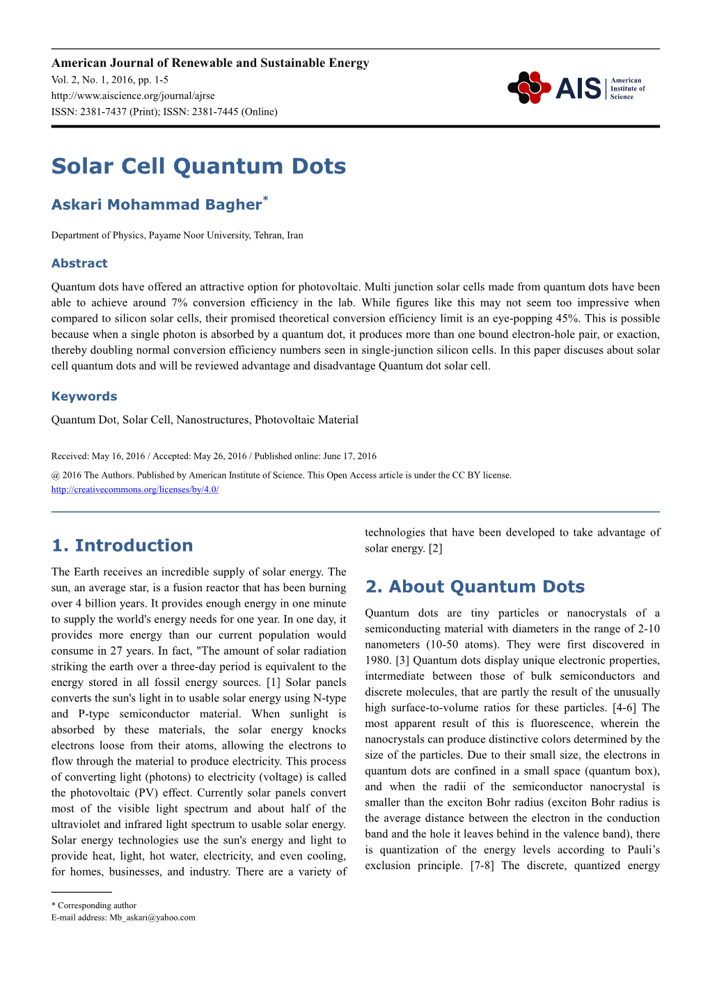 Solar Cell Quantum Dots