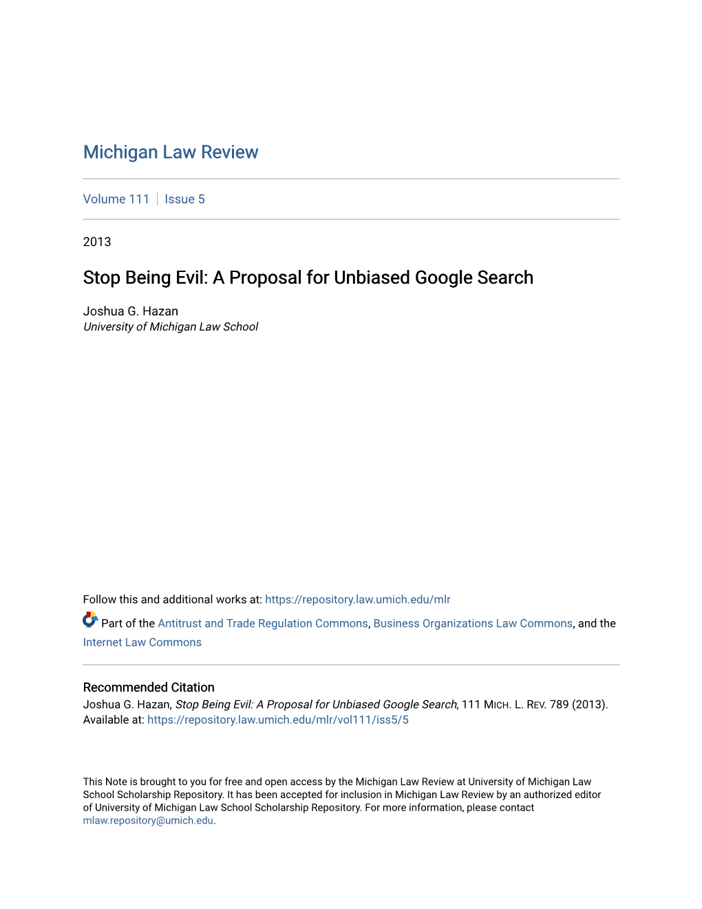 A Proposal for Unbiased Google Search