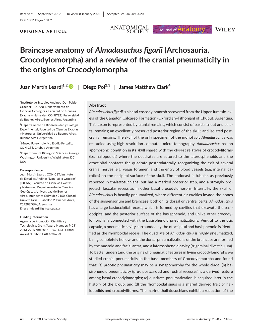 Braincase Anatomy of Almadasuchus Figarii (Archosauria, Crocodylomorpha) and a Review of the Cranial Pneumaticity in the Origins of Crocodylomorpha