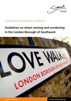 Guidelines on Street Naming and Numbering in the London Borough of Southwark