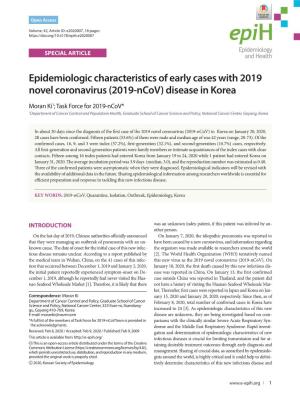 Epidemiologic Characteristics of Early Cases with 2019 Novel Coronavirus (2019-Ncov) Disease in Korea