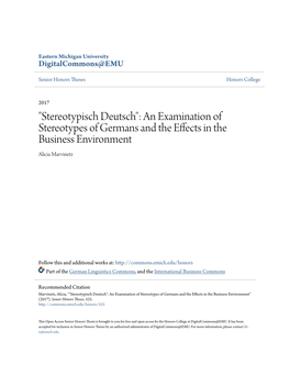 "Stereotypisch Deutsch": an Examination of Stereotypes of Germans and the Effects in the Business Environment Alicia Marvinetz