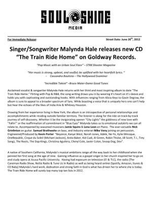 Singer/Songwriter Malynda Hale Releases New CD “The Train Ride Home” on Goldway Records