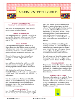 April 2017 Newsletter Marin Knitters Guild 1