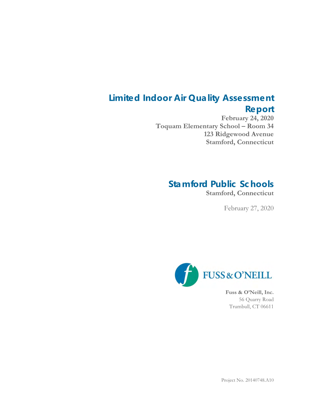 Limited Indoor Air Quality Assessment Report Stamford Public Schools