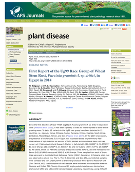 First Report of the Ug99 Race Group of Wheat Stem Rust, Puccinia