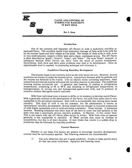 CAUSE and CONTROL of HYDROLYTIC RANCIDITY in RAW MILK • •• Ike J